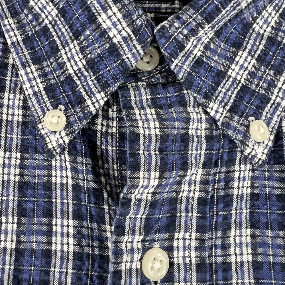 Ralph Lauren Shirt Mens Large Blue Plaid Seersucker Short Sleeve Button Down - Picture 5 of 10